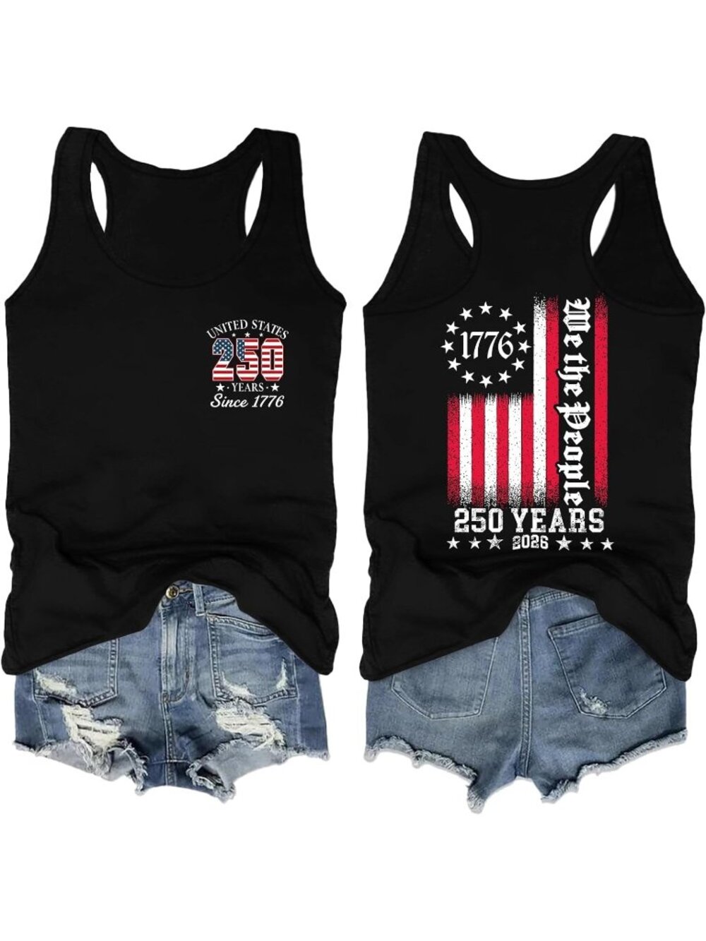 〽️Women 250 Black Air Force Flyover Tank Top Eagle Patriotic USA Flag Vest Shirt